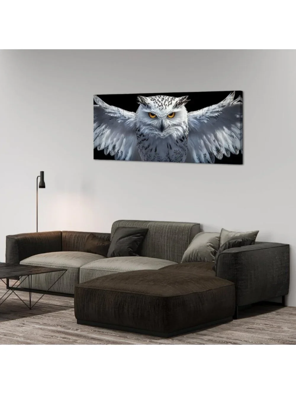 Large Snow Owl Wall Art Canvas Set - Black & White Animal Portraits for Home